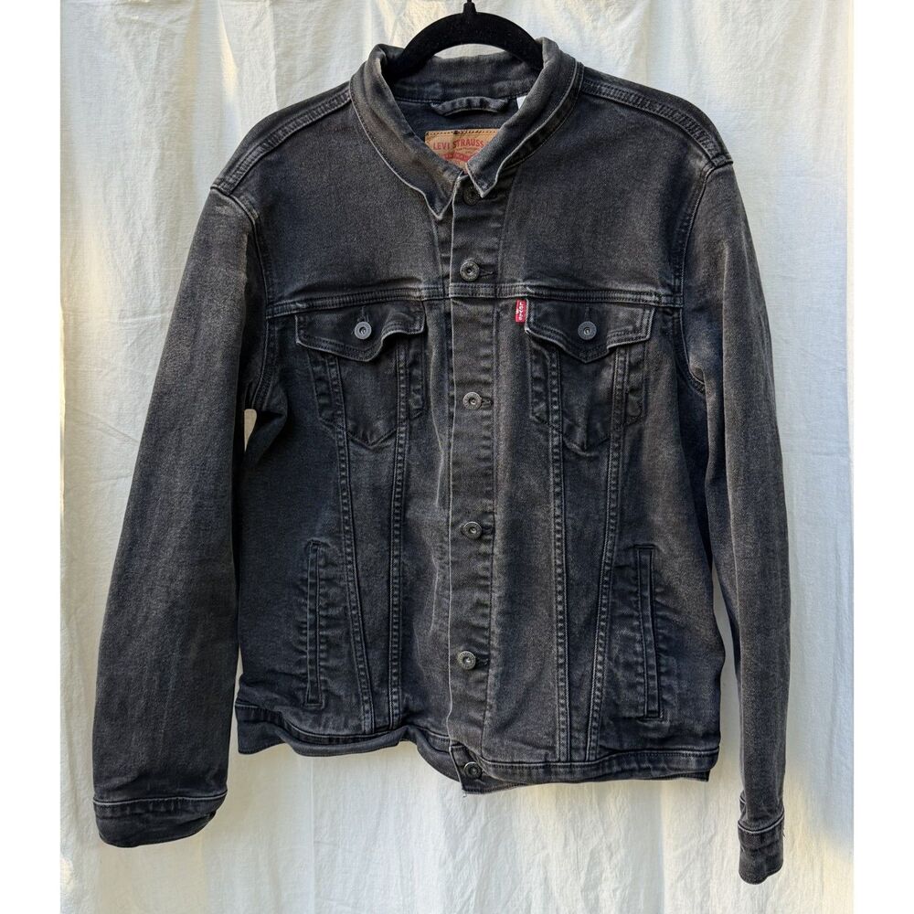 Levi's Faded Washed Black Denim Trucker Jacket - Men's XL